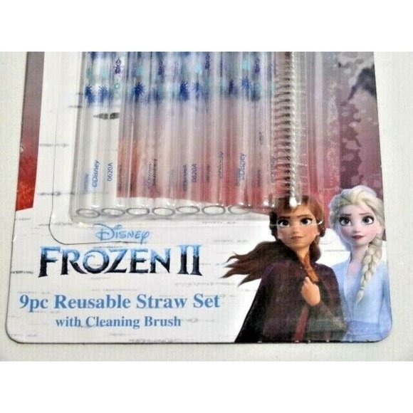Disney Frozen II 9-Piece Reusable Straws Queen of Snow and Ice Cleaning Brush - Picture 3 of 3